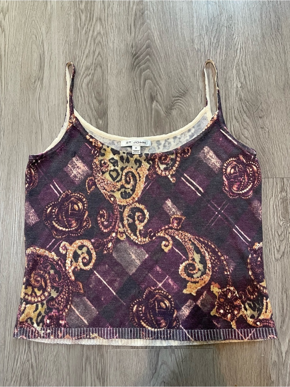VTG St. John Purple & Gold Baroque Print Camisole Tank